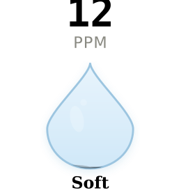 Water hardness gauge for Pittsfield MA showing 12 PPM Soft