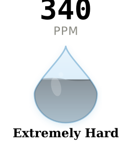 Water hardness gauge for Medina OH showing 340 PPM Extremely Hard