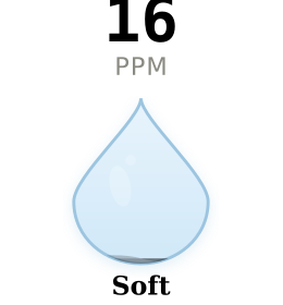 Water hardness gauge for Troutdale OR showing 16 PPM Soft